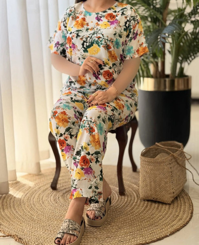 ست بلوز و شلوار زنانه نخی سایز بزرگ 5xl