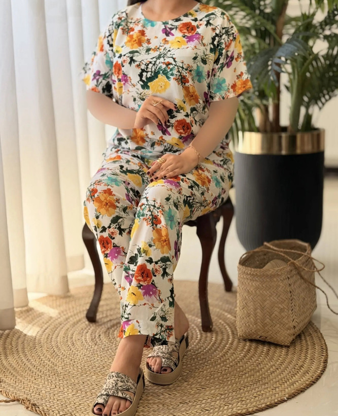 ست بلوز و شلوار زنانه نخی سایز بزرگ 5xl
