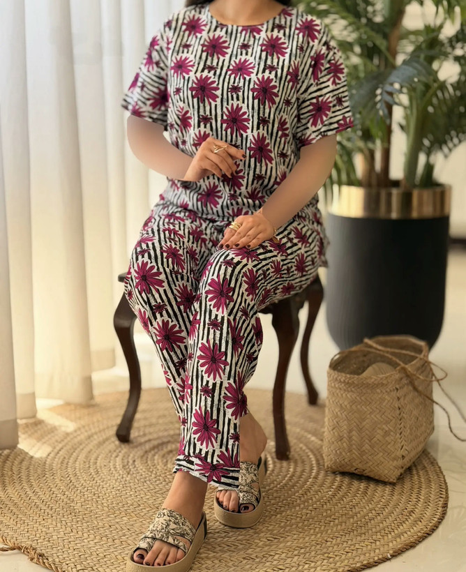 ست بلوز و شلوار زنانه نخی سایز بزرگ 5xl