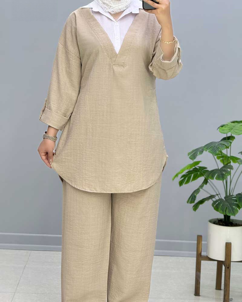 ست تونیک و شلوار زنانه سایز بزرگ شانتون پاییزه