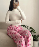 ست پاییزه کراپ آستیندار یقهاسکی و شلوار زنانه